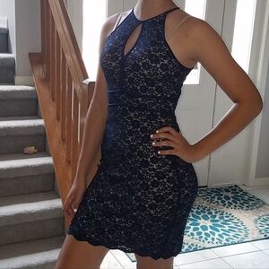 Sparkly blue midi lace dress